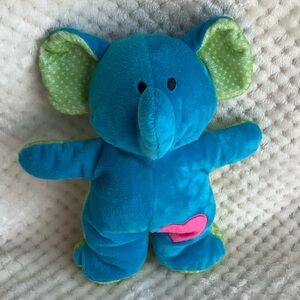 Gitzy Plush Blue Green Elephant Interior Rattle Pink Heart Stuffed Animal No Tag
